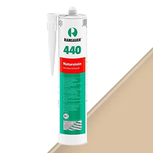 Produktbild: RAMSAUER 440 Naturstein (Bahamabeige MATT) - 310ml Kartusche, Silikon Dichtstoff für Naturstein, Marmor, Granit, Terrazzo, uvm., Fugen im Innen- und Außenbereich, Küche und Reinraum