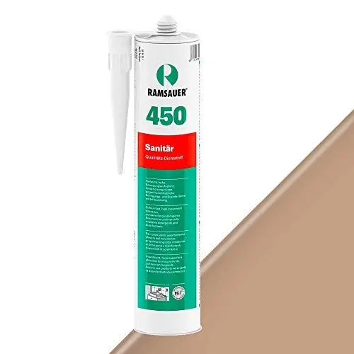 Produktbild: RAMSAUER 450 Sanitär 1K Silikon (Caramel) - 310ml Kartusche, ideal für Feuchträume & Nassbereiche, Lebensmittelbereich, leicht verarbeitbar, schnelle Tiefhärtung, optimale Glättbarkeit