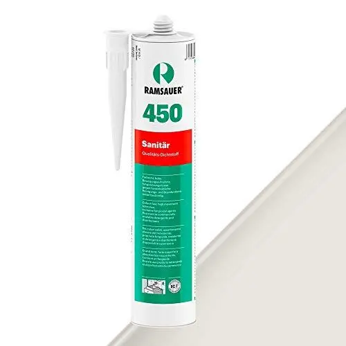 Produktbild: RAMSAUER 450 Sanitär 1K Silikon (Fugenweiß) - 310ml Kartusche, ideal für Feuchträume & Nassbereiche, Lebensmittelbereich, leicht verarbeitbar, schnelle Tiefhärtung, optimale Glättbarkeit