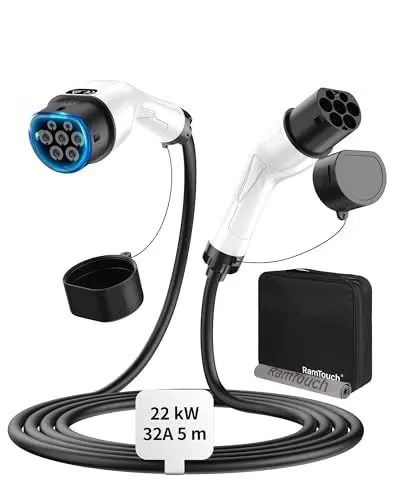 Produktbild: RamTouch Typ 2 Ladekabel (22 kW, 5 m, 32A, 3-Phasig, Mode 3) - Typ 2 auf Typ 2 EV Ladekabel für Ladestation/Wallbox, kompatibel mit E-Autos, Plug-in-Hybriden für Model Y/3/X/S, ENYAQ, ID.3, ID.4, ID.5