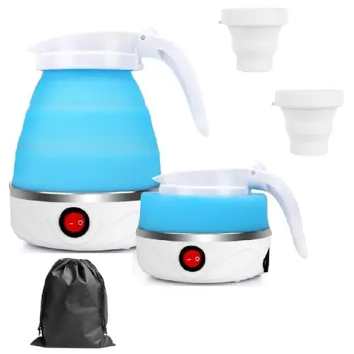 Produktbild: RANJIMA Wasserkocher Faltbarer Elektrisch, 0.6L Camping Faltbarer Wasserkessel Mini Wasserkocher für Unterwegs, Klein Silikon Reisewasserkocher mit 2 Faltbaren Becher für Reisen, Outdoor, Urlaub