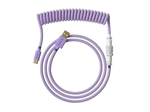 Produktbild: Ranked Coiled Cable | Handgefertigtes Double-Sleeved Geflochtenes Kabel | USB Typ C auf A | 5-Pin Aviator-Anschluss für Custom Mechanical Gaming Keyboard | Unterstützt Schnellladung 20W (Lavendel)
