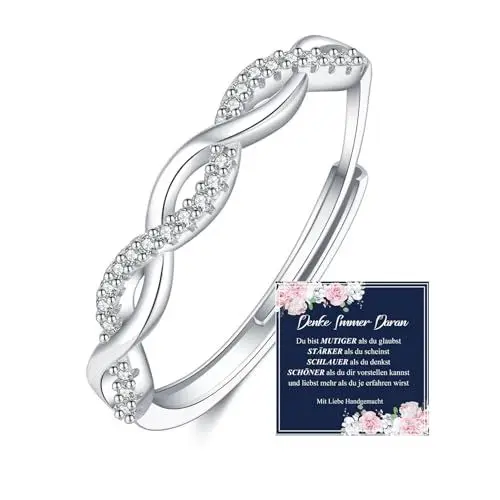 Produktbild: RANKEEF Ring Silber 925 Damen, Silberringe Damen 925, verstellbare Silberringe für Damen mit Zirkonia, Silber Ringe Damen, Silberringe für Damen und Mädchen mit inspirierender Karte