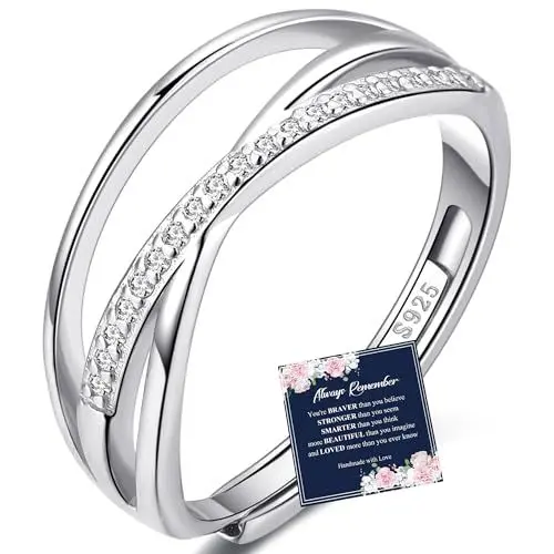 Produktbild: RANKEEF 925 Silberring Damen Immer Verbunden Verstellbare Silber Frauen Ring Verlobungsringe Für Damen Und Mädchen Mit Inspirierender Karte