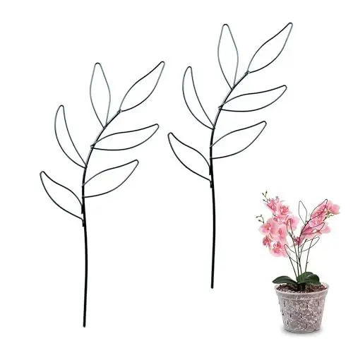 Produktbild: Rankhilfe Zimmerpflanzen Metall, Blattförmiges Garten Pflanzenstütze, Metalldrahtpfahl Rankgitter für Kletterpflanzen, Weinreben und Topfpflanzen, Monstera Rankhilfe (2 Stück, Schwarz)
