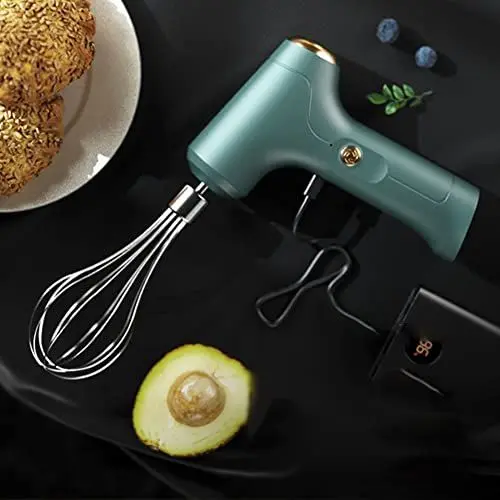 Produktbild: RANRAO Elektrischer Schneebesen, Akku-Handbesen mit 2 Edelstahlschlägeln, USB Wiederaufladbarer Handmixer zum Backen von Kuchen Ei Creme, 3-fach verstellbar (grün)