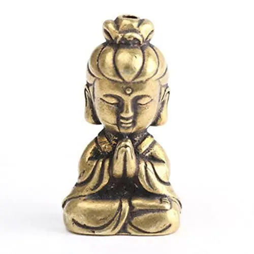 Produktbild: RANRAO Mini-Guanyin-Buddha-Statue aus Kupfer, kleines Auto-Ornament, Heimdekoration, Zubehör, religiöse Skulpturen, Wohnzimmer, Desktop-Dekoration