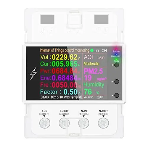 Produktbild: RANRAO WLAN Smart Stromzähler KWh Zähler AC85-265V 0-100A Energiemessgerät Stromzähler Stromverbrauch Messgerät Frequency Factor Meter, für Stromverbrauchsüberwachung, Arbeit mit Tuya/Smart Life APP