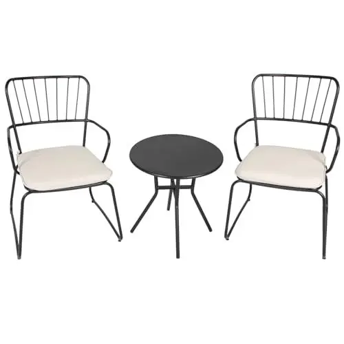 Produktbild: RANSENERS 3-Teilig Balkonset mit 2 Stühlen und Tisch - Bistroset mit Robuster Vollmetallrahmen und Bequemes Sitzpolster