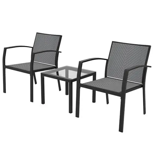 Produktbild: RANSENERS 3-Teilig Premium Balkonset Bistroset mit Metallrahmen und Polyrattan Sitzfläche für Garten Terrasse und Balkon (Grau)