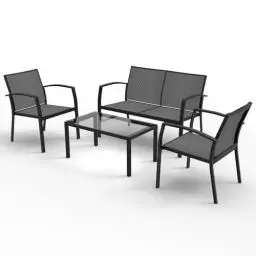 Produktbild: RANSENERS 4-Teilig Premium Gartenmöbelset mit Metallrahmen und Polyrattan Sitzfläche für Garten Terrasse und Balkon (Grau)