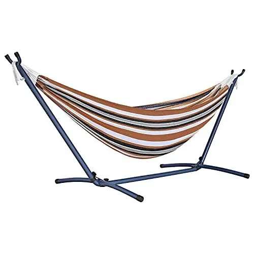 Produktbild: RANSENERS Hängematte mit robustem Gestell, Maße 270 * 108 * 103cm, belastbar bis 220kg, Liegefläche 220 * 150cm, inklusive praktischer Tragetasche.