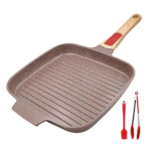 Produktbild: RANX INGST Grillpfanne Induktion 24 cm, Antihaft Keramikbeschichtung Grill Pfanne mit Abnehmbarer Griff Alle Herdarten - Braun