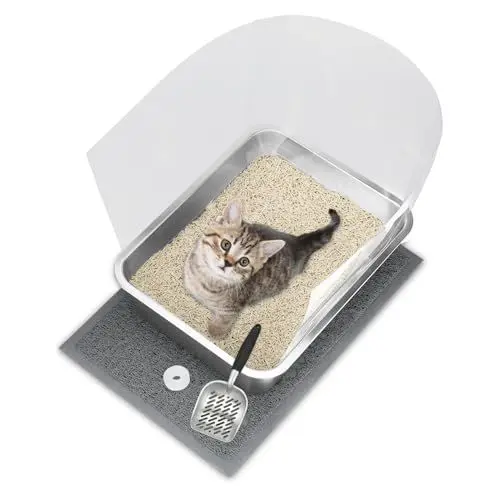 Produktbild: RANYPET Edelstahl Katzentoiletten, Katzenklo Edelstahl mit spritzsicheren Pfannen-PIPI-Schilden,Katzenstreuschaufel und Katzentoilettenmatten,Leicht zu Reinigen, Niemals Gerüche, Rostfrei, Robuste
