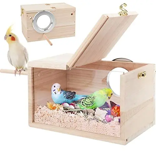 Produktbild: RANYPET Wellensittich Nistkasten Transparentes Design, Vogelnest Brutkasten mit Sitzstange Holz Vogelkäfig Haus für Unzertrennliche Wellensittiche Fink