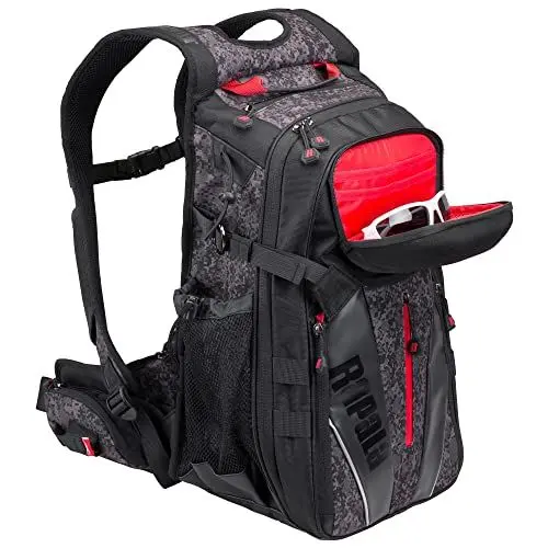 Produktbild: Rapala Unisex-Adult Rucksack zum Angeln Urban Back Pack-25L Angeltasche-Verstellbare Gurte-Angelrucksack mit Rutenhalter und Abnehmbarem Bauchgurt-viele Fächer Tasche, Tarnfarben Schwarz, Einzigartig