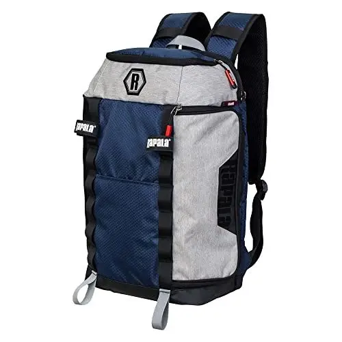 Produktbild: Rapala - Rucksack zum Angeln Countdown Backpack - Angeltasche mit Brustgurt - gepolsterte Gurte - Ruten- und Köderhaken - Angelrucksack mit Belüfteter Rückseite - mehrere Fächer - Blau/Grau/Schwarz, Standard