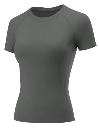 Produktbild: Rapbin Sportshirt Damen Kurzarm, Rundhals Sport T-Shirt Leicht Atmungsaktiv Funktionsshirt Laufshirt Trainingsshirt Sportoberteile Fitness Yoga Tops Dunkelgrau XS
