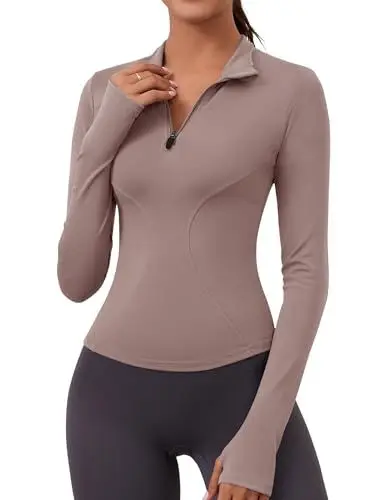 Produktbild: Rapbin Sportjacke Damen Funktionsshirt Langarm Sport Crop Tops für Fitness Sportshirt mit Reißverschluss und Daumenloch (Haiyueyan,XL)
