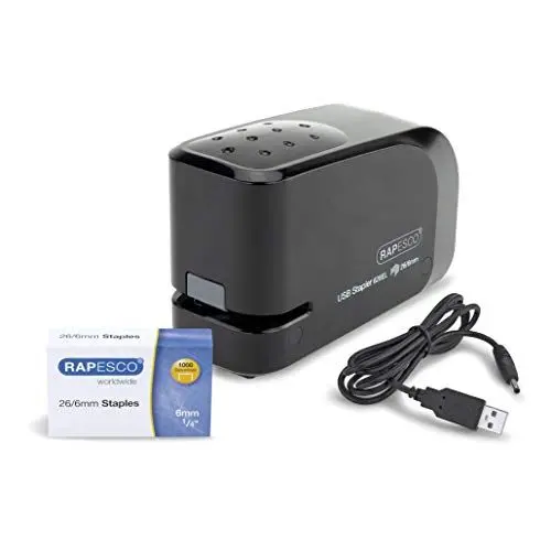 Produktbild: Rapesco 1454 626EL Automatisches USB/Batterie Heftgerät mit 1000 26/6mm Heftklammern, 15 Blatt Heftleistung, Schwarz