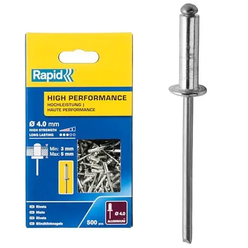 Produktbild: Rapid Blindnieten Aluminium Universal Ø 4mm, 2-5mm Klemmbereich, 500 Stk. Nieten Großpackung, für Blindnietzangen