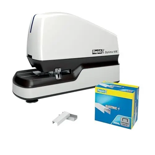 Produktbild: Rapid Optima 60E Elektro-Tacker, Hochleistungs-Heftgerät, ideal für Büros, schnelles & kontaktloses Heften, inkl. 5.000 Heftklammern, bis zu 60 Blatt, Weiß, 2102355