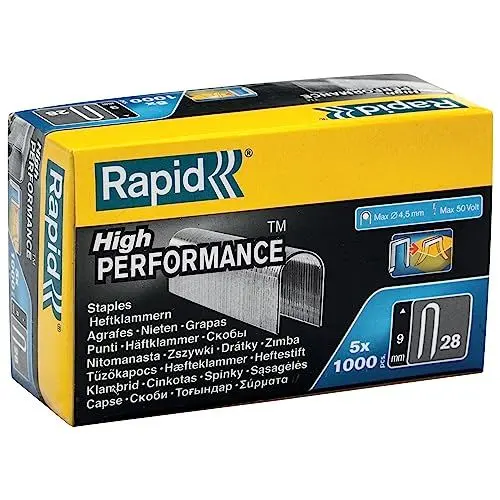 Produktbild: Rapid Tackerklammern Typ 28, 9mm Klammern, 5x1.000 Stk. Grosspackung, mit runden Rücken für kabel bis zu 4,5mm
