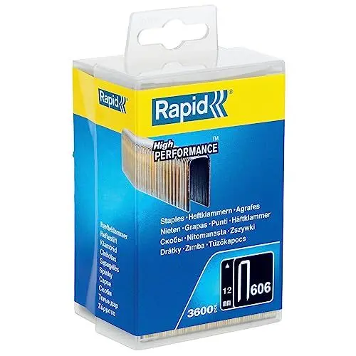 Produktbild: Rapid Tackerklammern Typ 606, 12mm Klammern, 3.600 Stk. Kunststoffbox, Schmalrückenklammern für Holz mit geharzte Oberfläche