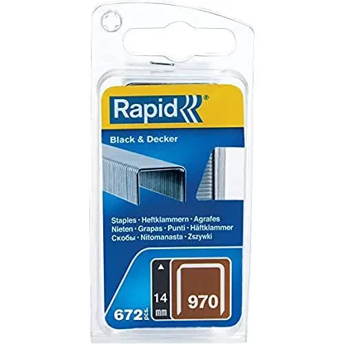 Produktbild: Rapid Tackerklammern Typ 970, 14mm Klammern, 672 Stk., mit Sägeanschnitt, Flachdrahtklammern für Black & Decker Hand- und Elektrotacker