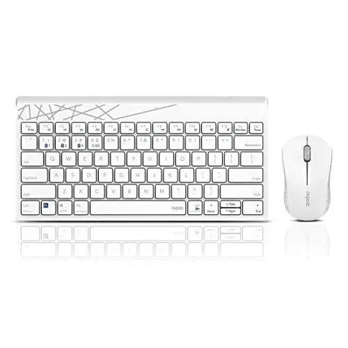 Produktbild: Rapoo 8000M kabelloses Tastatur-Maus Set Wireless Deskset 1300 DPI Sensor 12 Monate Batterielaufzeit kompakt DE-Layout QWERTZ PC & Mac - weiß