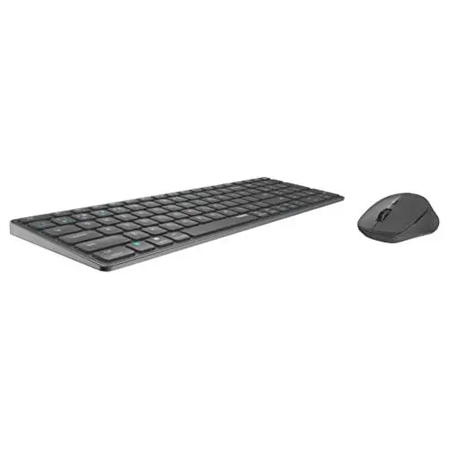 Produktbild: Rapoo 9700M kabelloses Tastatur-Maus Set Wireless Deskset 1600 DPI Sensor wiederaufladbarer Akku flaches Aluminium Design DE-Layout QWERTZ PC & Mac - dark grey
