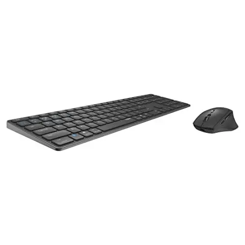 Produktbild: Rapoo 9800M kabelloses Tastatur-Maus Set Wireless Deskset 1600 DPI Sensor wiederaufladbarer Akku flaches Aluminium Design DE-Layout QWERTZ PC & Mac - dark grey