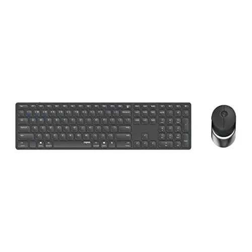 Produktbild: Rapoo 9850M kabelloses Tastatur-Maus Set Wireless Deskset 1600 DPI Sensor wiederaufladbarer Akku flaches Aluminium Design DE-Layout QWERTZ PC & Mac - dunkelgrau