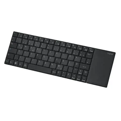 Produktbild: Rapoo E2710 kabellose Multimedia Tastatur wireless Keyboard flaches Edelstahl Design 6 Monate Batterielaufzeit DE-Layout QWERTZ PC & Mac - schwarz, Kompakt