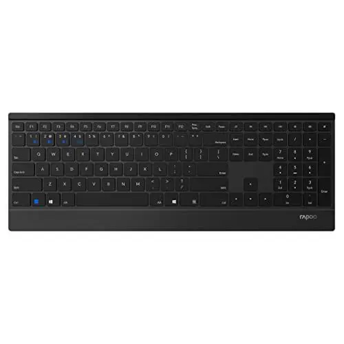 Produktbild: Rapoo E9500M kabellose Tastatur wireless Keyboard flaches Aluminium Design 12 Monate Batterielaufzeit DE-Layout QWERTZ PC & Mac - schwarz