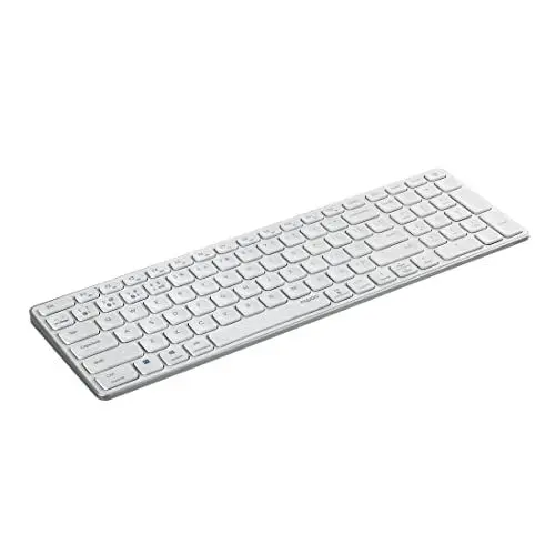 Produktbild: Rapoo E9700M kabellose Tastatur wireless Keyboard flaches Aluminium Design umweltfreundlicher wiederaufladbarer Akku DE-Layout QWERTZ PC & Mac - weiß