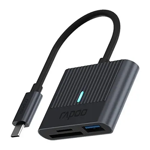 Produktbild: Rapoo UCR-3001 USB-C 3-1 Speicherkartenleser, Aluminium, kompatibel mit SDXC, SDHC, SD, MMC, RS-MMC, Micro SDXC, Micro SD, Micro SDHC, UHS-II und UHS-I Karten, USB-A Port mit 5Gbps (7,5W)