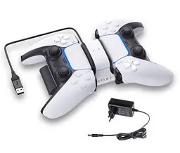 Produktbild: RAPTOR PS5 & PS4 Controller Ladestation PS5 & PS4 Ladegerät Stand Ständer mit LED Anzeige & USB-C Anschluss Kompatibel mit Sony Playstation 5 & 4 Wireless DualSense Controller inkl. Netzteil (5.2V/3A)