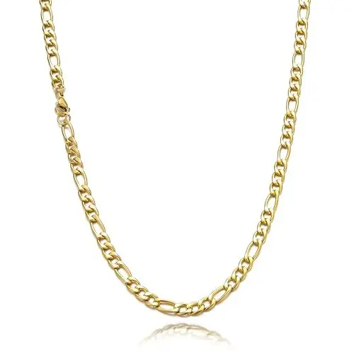 Produktbild: RAQINSTL Herren Halskette Figaro Kette Herren Edelstahlkette Goldkette 20 Zoll Cuban Chain 5mm Kubanische Halsketten für Herren Damen Teen Schmuck Geschenk