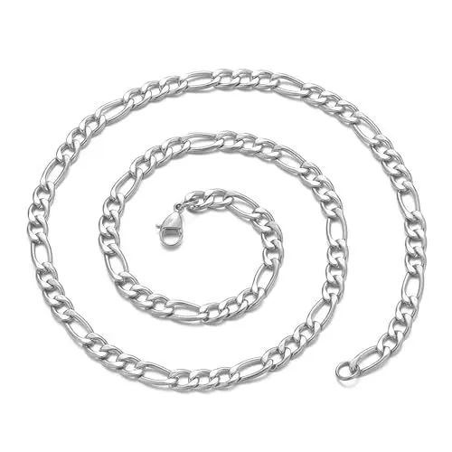 Produktbild: RAQINSTL Herren Halskette Figaro Kette Herren Edelstahlkette Silberkette 22 Zoll Cuban Chain 7mm Kubanische Halsketten für Herren Damen Teen Schmuck Geschenk