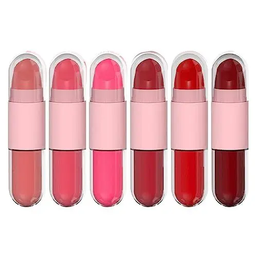 Produktbild: Kussechter Lippenstift Dunkelrot Gesichtsbemalung Lippenstift Lipgloss 2 in 1 6-teiliges Halloween-Lippenstift-Set Geschenkset Schminke Damen (A, One Size)