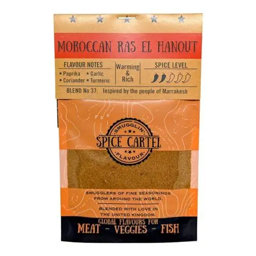 Produktbild: Ras El Hanout -Gewürzmischung des Gewürzkartells. Handwerksgewürzmischung inspiriert von den Menschen in Marokko. 35G wiederverschließbarer Beutel. Hand gemacht mit Liebe in Großbritannien.