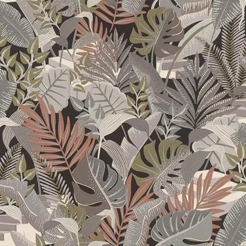 Produktbild: Rasch Tapete 687842 - Vliestapete mit bunten Palmenblättern in Grau und Grün, Dschungeltapete aus der Kollektion Tropical House