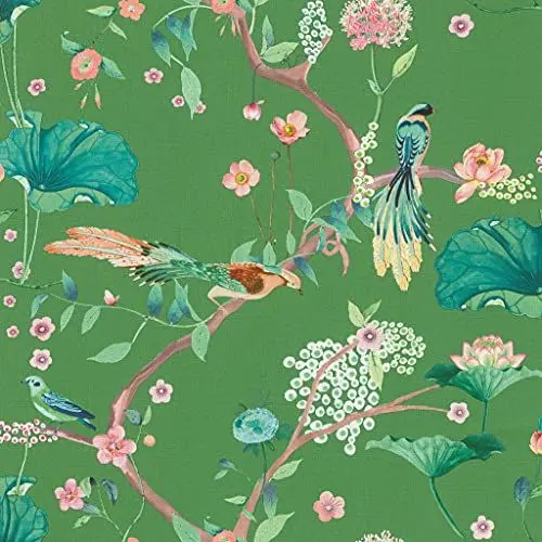 Produktbild: Rasch Tapeten 539455 - Grüne Vliestapete mit Pflanzen und Vögeln im asiatischen Stil aus der Kollektion Amazing
