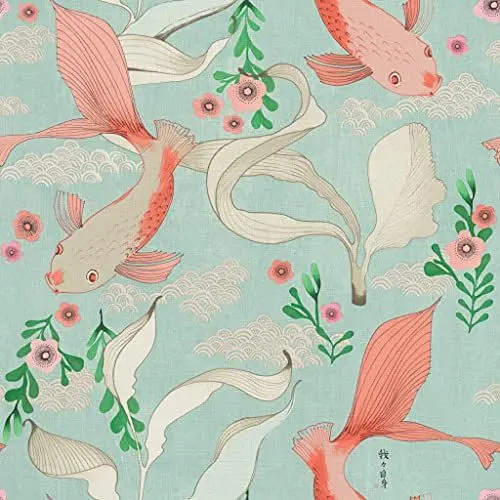 Produktbild: Rasch Tapeten 539837 mit Koi-Karpfen in Rosé auf hellblauen Hintergrund mit leichter, textiler Struktur aus der Kollektion Amazing – 10,05m x 53cm (L x B)