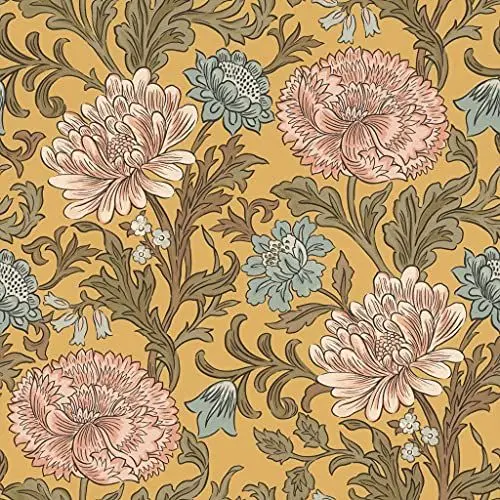 Produktbild: Rasch Tapeten 553147 - Bunte Vliestapete aus der Kollektion Salisbury mit Blüten Motiv in unterschiedlichen Farben auf Gelbem Hintergrund mit leichter Struktur – 10,05m x 53cm (L x B)