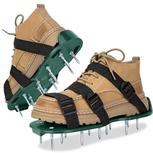 Produktbild: Rasen Belüfter Schuhe für Gras, Gras Belüftung Schuhe mit Heavy Duty Spike Belüftung Sandalen verstellbaren Riemen Spike Belüfter Schuhe Boden Hof Belüfter Werkzeug für Hof Patio Rasen Garten
