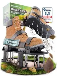 Produktbild: RASENKÖNIG Nagelschuhe Pro | Rasenlüfter Schuhe + Estrichschuhe | Rasenbelüfter Vertikutierer und Aerifizierer für Rasenbelüftung | Premium Rasenschuhe zum Rasen belüften und auflockern - vormontiert