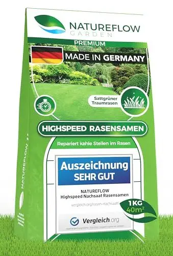Produktbild: Rasensamen schnellkeimend Frühjahr 20kg 800qm - TEST SEHR GUT - Schnell wachsende Rasen Nachsaat Made in Germany - Premium Grassamen schnellkeimend - Rasensaat für sattgrünen Traumrasen