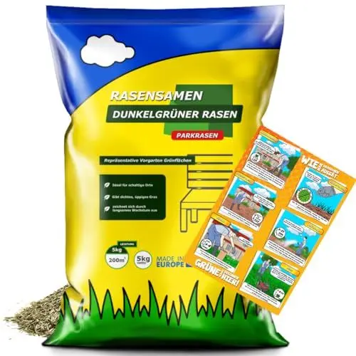 Produktbild: ARPON Rasensamen 5kg exklusiv dunkelgrün – Schnellkeimend Saatgut für 200m² – Grassamen für Schattenrasen - Rasensaat für unkrautfreien Garten – Grassaat für Neuansaat & Nachsaat – Rasen für Frühling